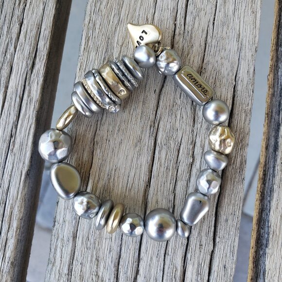 Chico's Brushed Mixed Metals Love Stretch Bracelet with Rhinestones NEW - Picture 1 of 5